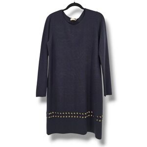 NEW‎ Tory Burch Harley Dress Knit Long Sleeve Gold Detail Navy Blue Size M